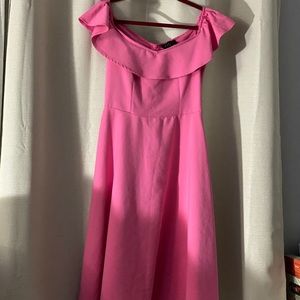 Shoulder off A-line pink dress, S/M
